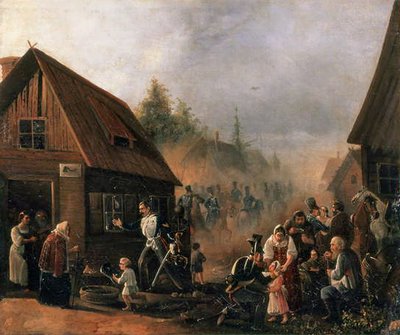 Scene from the Russian-French War in 1812, 1852 by Pyotr Baykov